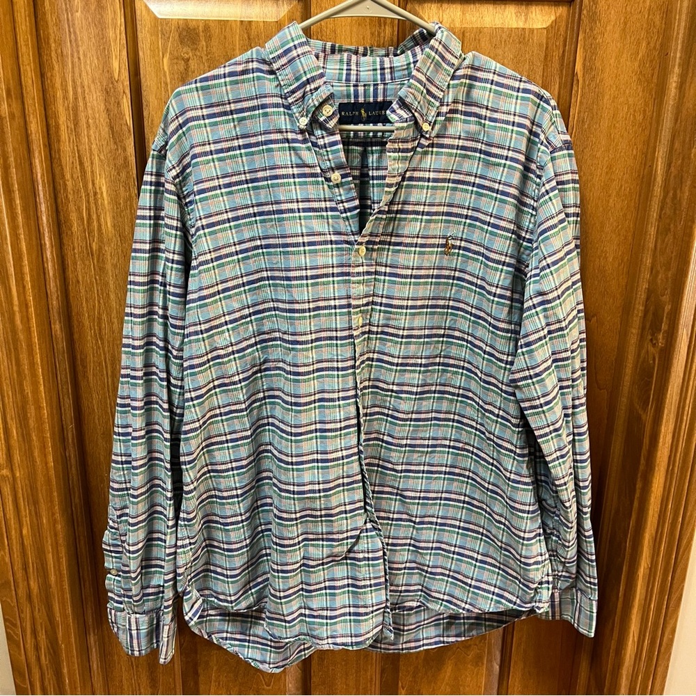 Men’s Ralph Lauren Plaid Button Down Flesh Pony Oxford Cloth XL Multicolor